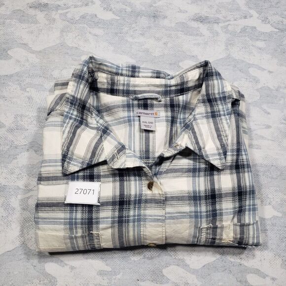 Carhartt Top Womens 2XL Blue Plaid Long Sleeve Button Up Workwear - Picture 9 of 9